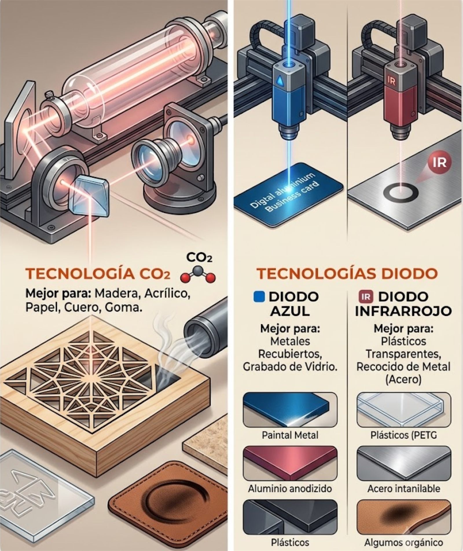 Tipos de marcaje láser: CO₂, diodo azul y diodo infrarrojo